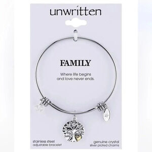 Family Tree My Family,My Love" Adjustable Bangle Bracelet in Stainless Steel NWT